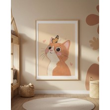 Fuart.Co Kedi ve Kelebek Dijital Baskı Posteri (Çerçevesiz) Çocuk Odası Için Poster Nufu
