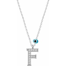 Katre46 925 Ayar Gümüş Nazar Rodyum F Harfi Kadın Gümüş Kolye