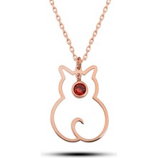 Katre46 925 Ayar Gümüş Ocak Ayı Doğum Taşı Kedi Kadın Kolye