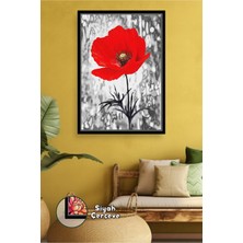 KOSS Dijital Kırmızı Gelincik Figürlü Duvar Süsü Salon Ofis Kafe Dekoru Için Dikkat Çekici Çerçeveli Kanvas Tablo