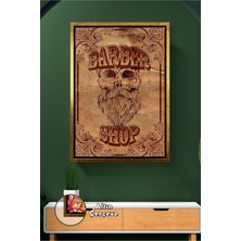 KOSS Dijital Berber Kuaför Salonları Için Barber Shop Yazılı Sakallı Kafatası Retro Erkek Çerçeveli Kanvas Tablo