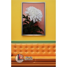 KOSS Dijital Beyaz Krizantem Çiçeği Pudra Fon Üzerinde Salon Yatak Odası Şık Duvar Dekoru Çerçeveli Kanvas Tablo