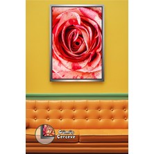 KOSS Dijital Salon ve Yatak Odası Için Kırmızı Gül Detaylı Şık Duvar Dekoru Romantik Duvar Çerçeveli Kanvas Tablo