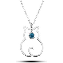 Katre46 925 Ayar Gümüş Mart Ayı Doğum Taşı Kedi Kadın Kolye