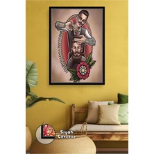 KOSS Dijital Berber ve Kuaför Salonları Için Dövmeli Usta Tıraş Klasik Erkek Bakım Stil Çerçeveli Kanvas Tablo