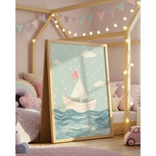 Fuart.Co Küçük Gemi Denizde Dijital Baskı Posteri (Çerçevesiz) Çocuk Odası Için Poster Nufu