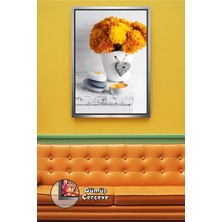 KOSS Dijital Sarı Krizantem Çiçekli Çerçeveli Kanvas Tablo Ev Dekorasyonu Salon Mutfak ve Antre Için