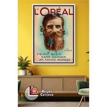 KOSS Dijital Berber ve Kuaförler Için L’oréal Sakal Bakım Temalı Retro Çerçeveli Kanvas Tablo