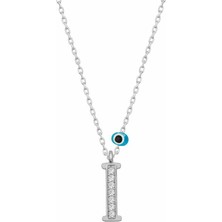 Katre46 925 Ayar Gümüş Nazar Rodyum I Harfi Kadın Gümüş Kolye