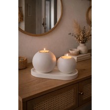 Liza Home Decoration El Yapımı Silindir Mumluk Dekoratif Tepsili 3’lü Mumluk & Tepsi Seti | Minimal Salon ve Raf Dekoru