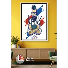 KOSS Dijital Berber ve Kuaför Salonları Için Makas Taraklı Erkek Renkli Duvar Dekoru Çerçeveli Kanvas Tablo