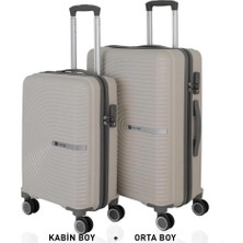 Mçs Bavul Orta ve Kabin 2li Set Kırılmaz Silikon Valiz V374 Kemik/gri