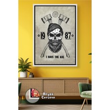 KOSS Dijital Berber Kuaför Salonları Için Baltalı Sakallı Kafatası Sert Erkek Duvar Dekoru Çerçeveli Kanvas Tablo