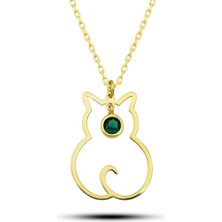 Katre46 925 Ayar Gümüş Mayıs Ayı Doğum Taşı Kedi Kadın Kolye