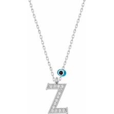 Katre46 925 Ayar Gümüş Nazar Rodyum Z Harfi Kadın Gümüş Kolye
