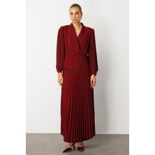 Moda İlgi Moda Ilgi Kadın Boncuk Detaylı Piliseli Uzun Elbise 6073 Bordo