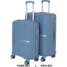 Mçs Bavul Orta ve Kabin 2li Set Kırılmaz Silikon Valiz V374 Skyblue