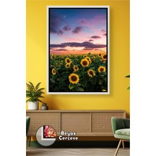 KOSS Dijital Gün Batımında Ayçiçeği Tarlası Duvar Tablosu Doğa Manzaralı Salon Dekoru Çerçeveli Kanvas Tablo