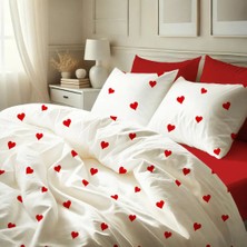 Lief Home %100 Pamuklu Flanel (Pazen) Kumaşından Kalpli Çift Kişilik Nevresim Takımı Lastikli Çarşaf 180X200+25