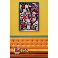 KOSS Dijital Gül Deseni Çiçek Tablosu Pembe ve Kırmızı Dekoratif Salon ve Yatak Odası Için Çerçeveli Kanvas Tablo