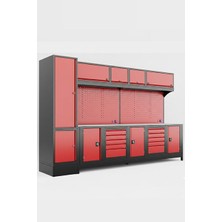 Dorf 3,5 Metre Modüler Üst ve Sol Dolaplı 10 Çekmeceli 3 Dolaplı Çalışma Tezgahı Boş