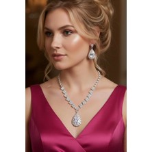 Biryildizol Kristal Taşlı Zirkon Takı Seti Abiye Nişan Gelin Takı Seti Zirkon Gerdanlık Küpe Seti