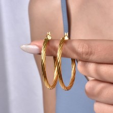 Nox Jewelry 14 Ayar Mikron Altın Kaplama Burgu Oval Halka Gümüş Küpe - E00305