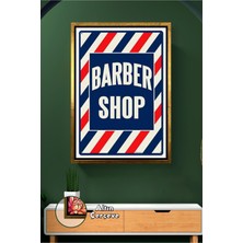 KOSS Dijital Berber Dükkanı Için Kırmızı Mavi Barber Shop Yazılı Klasik Tıraş Tasarım Çerçeveli Kanvas Tablo