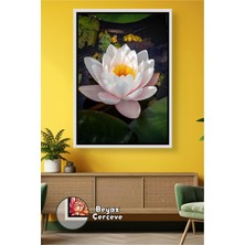 KOSS Dijital Beyaz Nilüfer Lotus Çiçeği Dekoratif Tablo Su Üzerinde Çiçek Temalı Çerçeveli Kanvas Tablo
