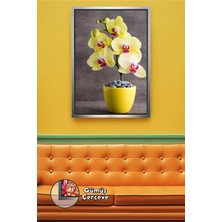 KOSS Dijital Sarı Orkide Temalı Çerçeveli Kanvas Tablo, Çiçek Desenli Duvar Dekoru, Salon ve Ofis Için Şık Tablo