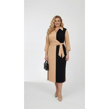 Koza Butik Kadın Büyük Beden Gömlek Yaka Bağlamalı Elbise 5399-26