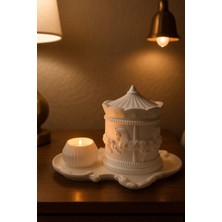 Liza Home Decoration Elyapımı Atlıkarınca Desenli Saksı Mumluk Tepsi Seti Dekoratif Organizer Makyaj Masası,ofis Salon Dekoru