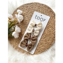 Aysskids Hasır Dokulu ve Kahverengi Fiyonk Kız Çocuk Bebek Toka Seti