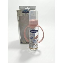 Kulplu Cam Biberon Silikon Kiraz Uçlu 250ML Pembe 0-6 Ay Kız