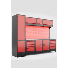 Dorf 3 Metre Modüler Üst ve Sol Dolaplı 10 Çekmeceli 2 Dolaplı Çalışma Tezgahı Boş