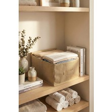 HomyJRs Bej Tela Hurç 35X42X23 cm | Fermuarlı Dolap Içi Düzenleyici & Yorgan Yastık Saklama Organizer