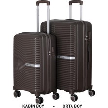 Mçs Bavul Orta ve Kabin 2li Set Silikon Valiz V374 Acıkahve