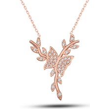 Katre46 925 Ayar Gümüş Rose Daldaki Kelebek Kadın Kolye
