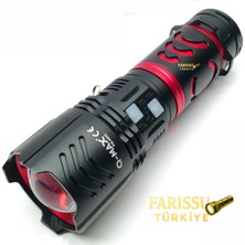 farissu Q-Max  Profesyonel Şarj Edilebilir Uzun Menzilli El Feneri 150W 15000 Lümen Zoomlu – Çantalı Set