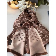 Verahed Kaşmir Dokulu Lv Desenli Çift Taraflı Kaşmir Ipek Şal Büyük Boy Kadın Omuz ve Boyun Şalı