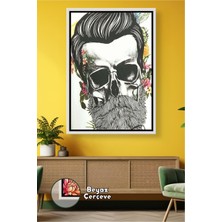 KOSS Dijital Berber Kuaför Salonlarına Özel Sakallı Kuru Kafa Desenli Modern Duvar Tablosu Çerçeveli Kanvas Tablo