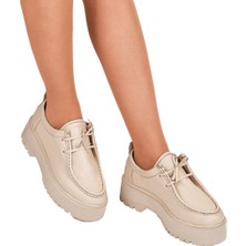 Moosefield Hakiki Deri Bej Kadın Ayakkabı