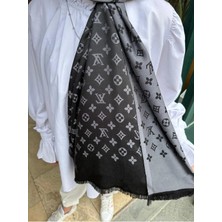 Verahed Kaşmir Dokulu Lv Desenli Çift Taraflı Kaşmir Ipek Şal Büyük Boy Kadın Omuz ve Boyun Şalı