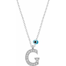 Katre46 925 Ayar Gümüş Nazar Rodyum G Harfi Kadın Gümüş Kolye