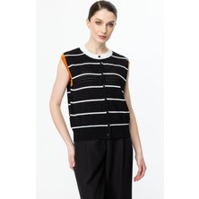 On Fashion Delikli Çizgili Sıfır Yaka Yelek