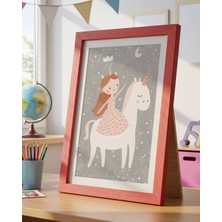 Fuart.Co Unicorn ve Kız Dijital Baskı Posteri (Çerçevesiz) Çocuk Odası Için Poster Nufu