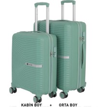Mçs Bavul Orta ve Kabin 2li Set Kırılmaz Silikon Valiz V374 Su Yeşili