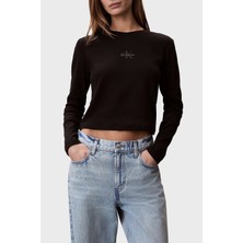 Calvin Klein Logolu Pamuklu Slim Fit Bisiklet Yaka Uzun Kollu T Shirt LV047A803GUB1 Bayan T Shirt LV047A803G Ub1
