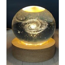 Katre46 Dekoratif Samanyolu Tasarımlı Ahşap Altlıklı Işıklı Cam Küre Cam:6cm Ahşap:2cm