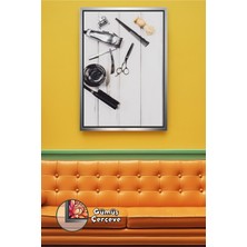 KOSS Dijital Berber Aletleri Flat Lay Tasarım Modern Kuaför ve Berber Salonları Için Çerçeveli Kanvas Tablo